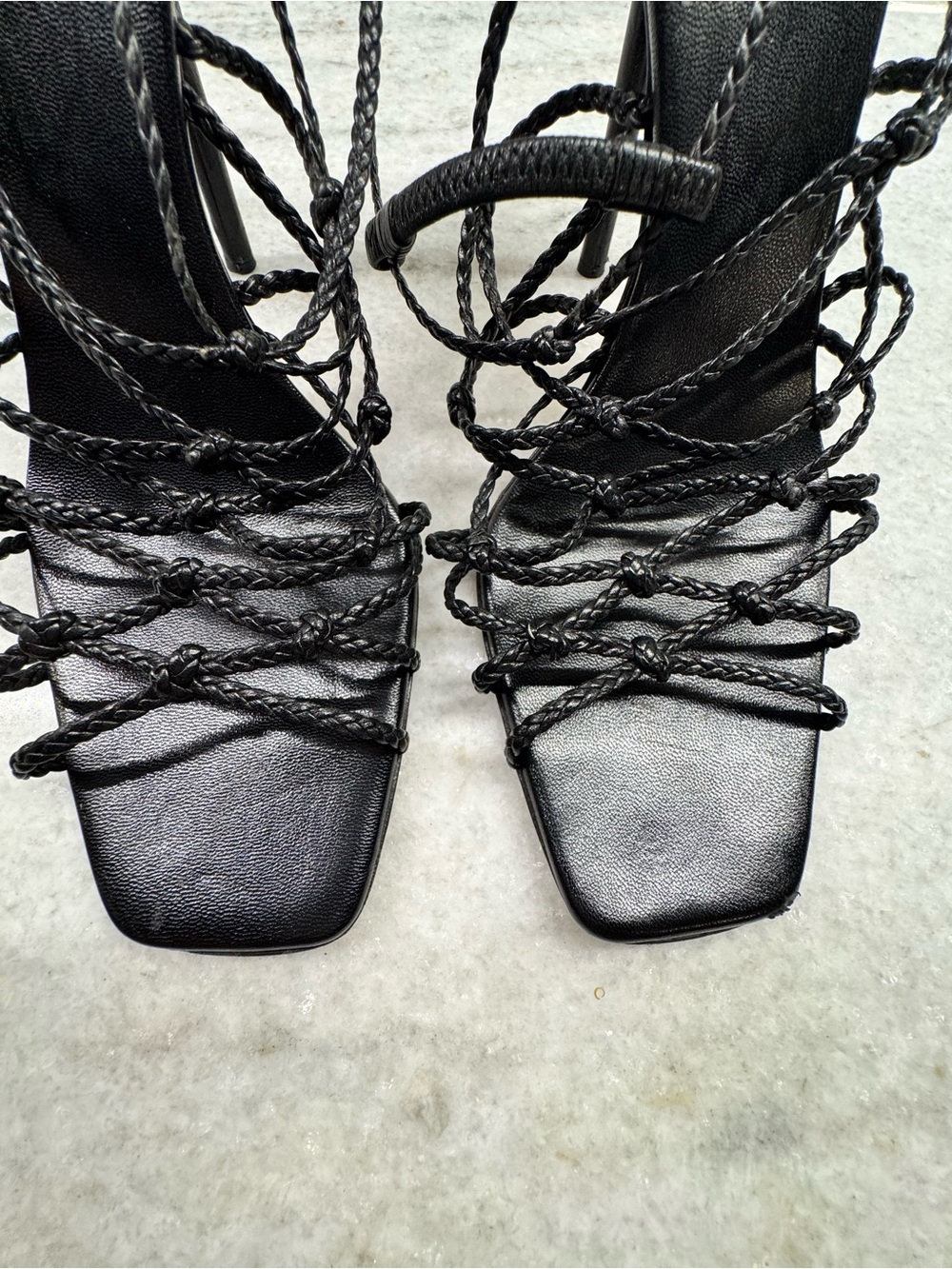 Gucci Black Braided Lace-Up Heeled Sandals